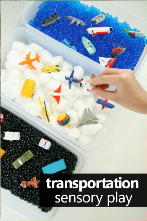 transportation theme sensory bins